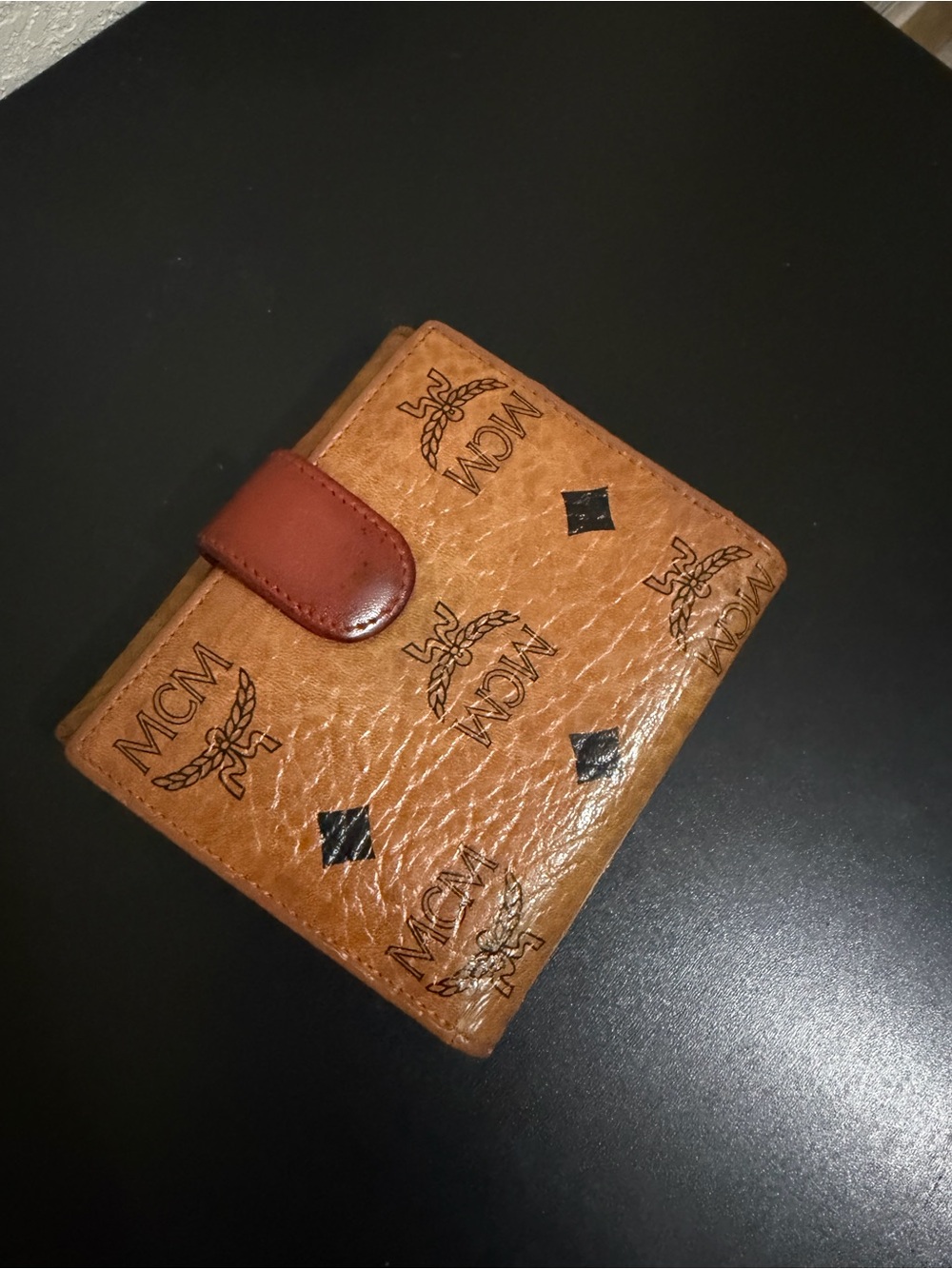 MCM Cognac Monogram Compact Wallet with Gold Plaque - Picture 2 of 5